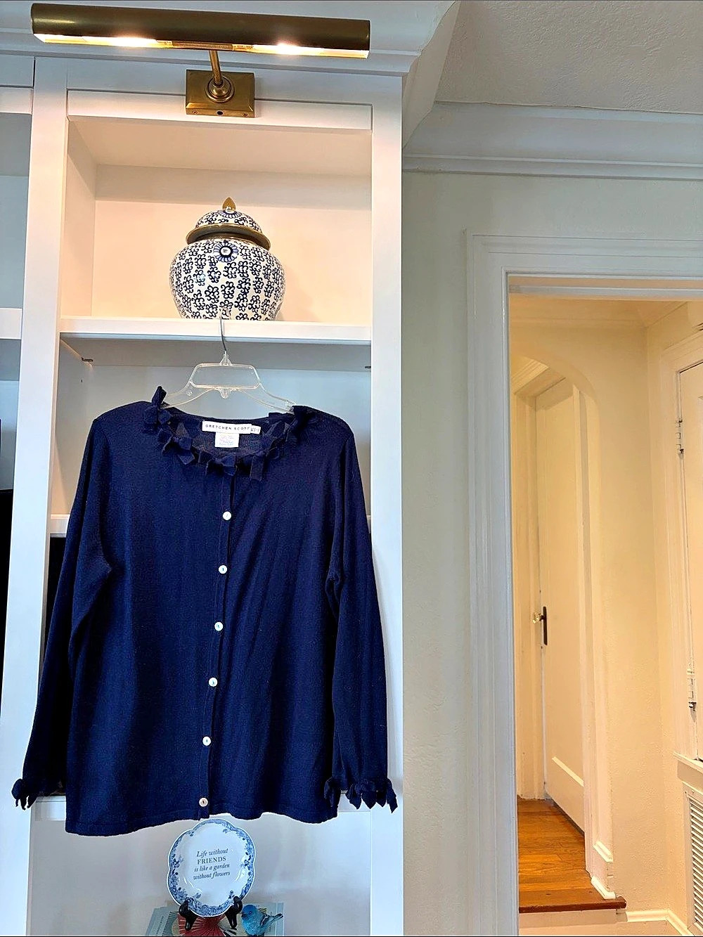 Gretchen Scott Breakfast at Tiffany's Cardigan Blue Bow Trim XL